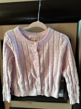 Cat & Jack Pale Pink Eyelet Knit Button-Front Cardigan